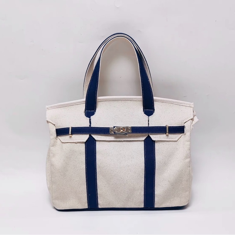 Boatkin Blue/Cream Canvas Tote Bag